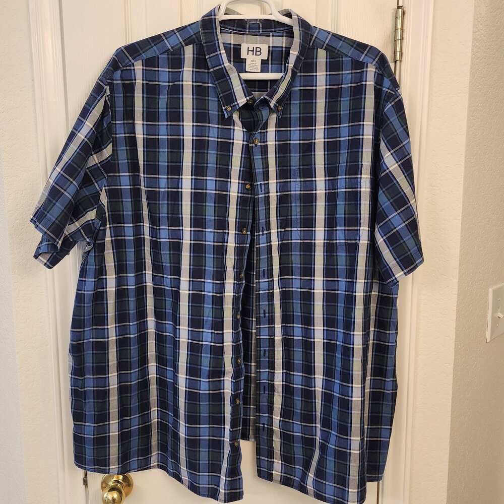 HB Blue / Navy / Green Plaid Shirt – 4XL – 60% Cotton 40% Polyester